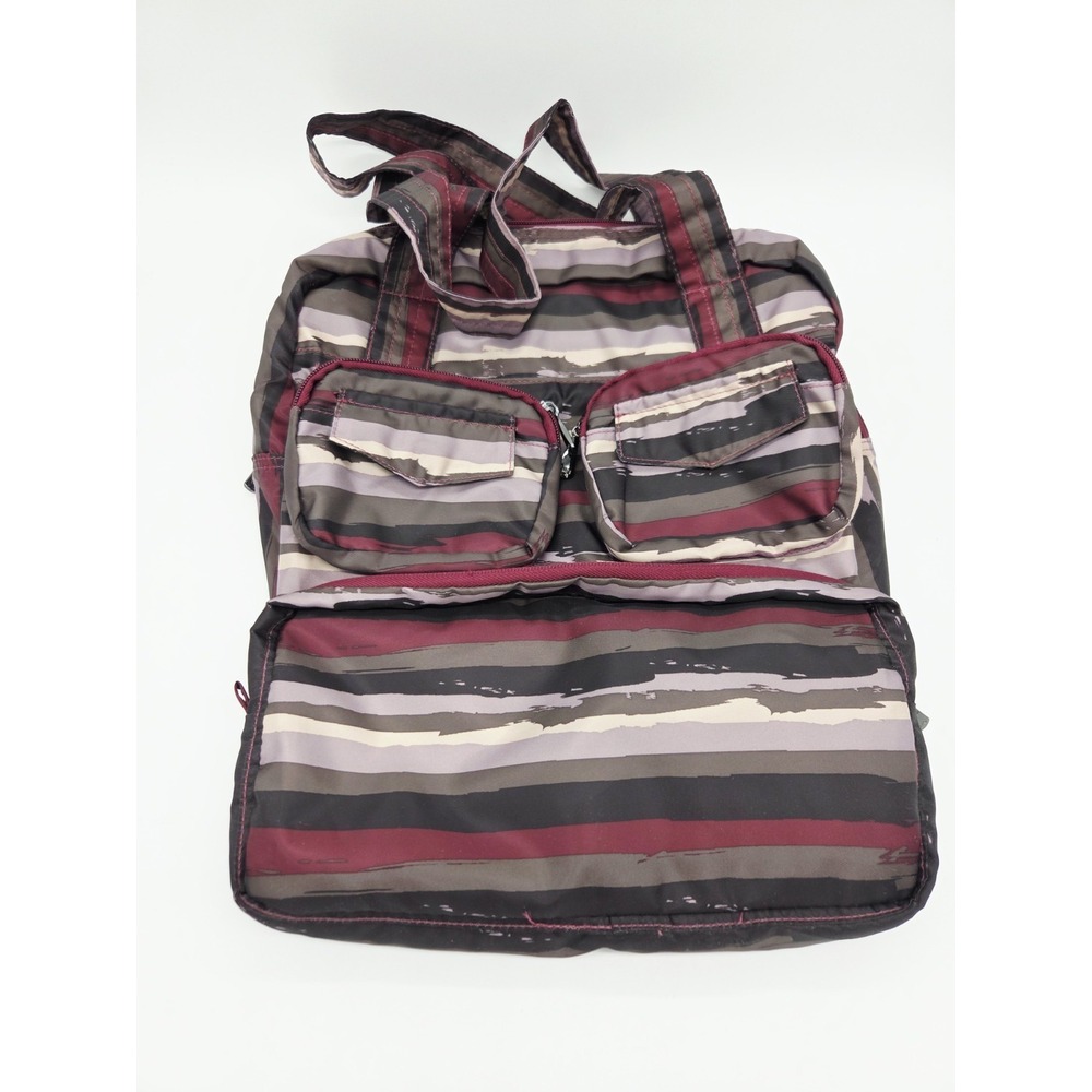 LUG Packable Puddle Jumper Painted Pearl Gray Purple Blue Striped Travel Bag